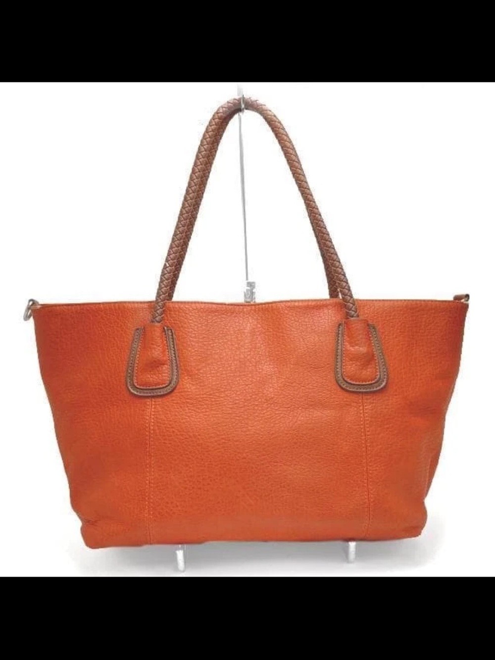 Mulberry Orange Leather Tote with Braided Brown Handles